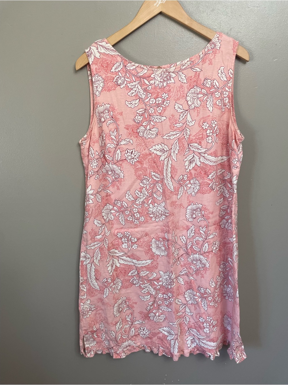 Vintage White Stag Linen/Cotton  floral Sleeveless Dress Size Large peachy pink